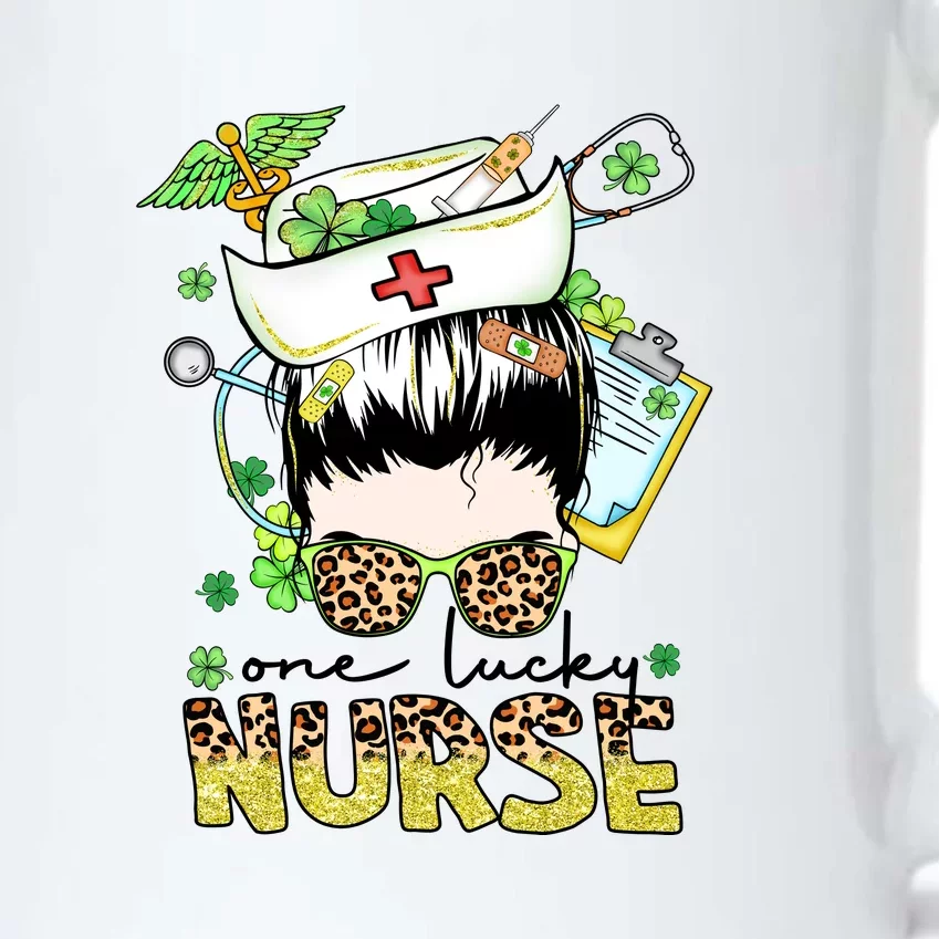 One Lucky Nurse St Patricks Day Irish Messy Bun Hair Nursing Black Color Changing Mug