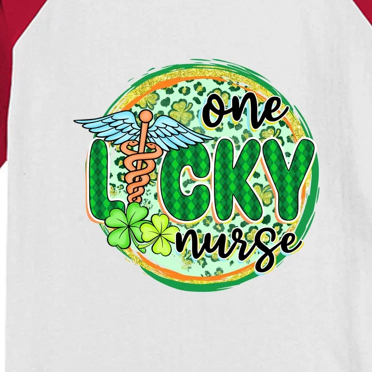 One Lucky Nurse Scrub RN ICU ER St Patricks Day Nurses Women Kids Colorblock Raglan Jersey