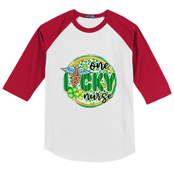 One Lucky Nurse Scrub RN ICU ER St Patricks Day Nurses Women Kids Colorblock Raglan Jersey