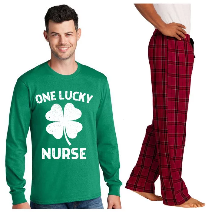 One Lucky Nurse St Patricks Day Green Shamrock Leaf Long Sleeve Pajama Set