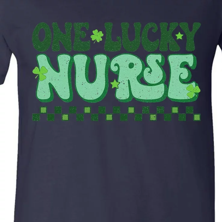 One Lucky Nurse Scrub RN ICU ER St Patricks Day Nurses Women V-Neck T-Shirt