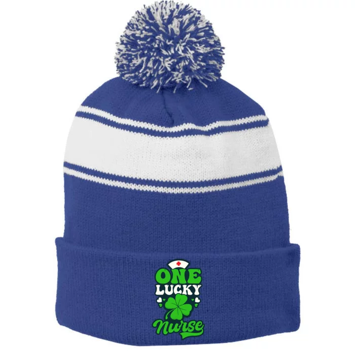 One Lucky Nurse Design St Patricks Nurse Gift Stripe Pom Pom Beanie