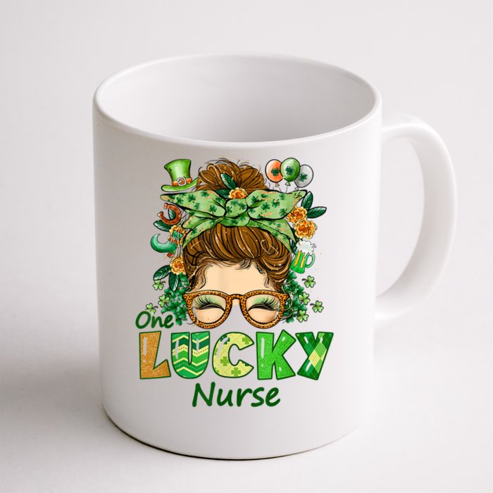 One Lucky Nurse Messy Bun Leopard Sunglasses St Patricks Day Gift Front & Back Coffee Mug