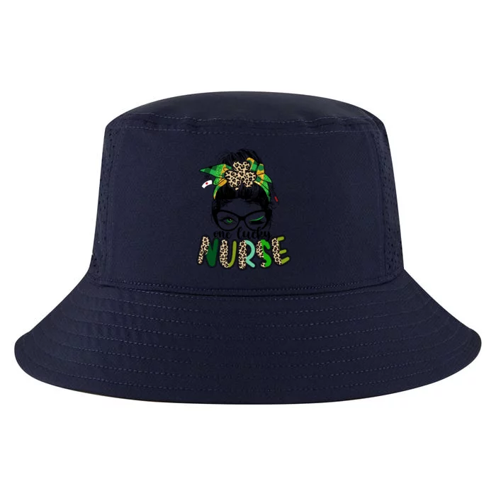 One Lucky Nurse Messy Bun Saint Patrick's Day Irish Gift Cool Comfort Performance Bucket Hat