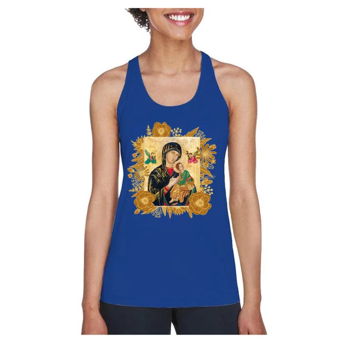 Our Lady Of Perpetual Help Blessed Mother Mary Catholic Icon Gift Women's Racerback Tank