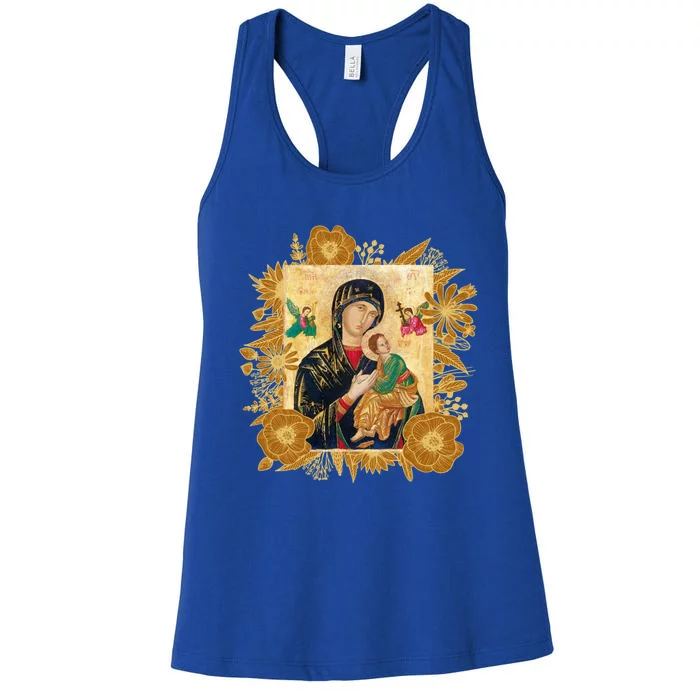 Our Lady Of Perpetual Help Blessed Mother Mary Catholic Icon Gift Women's Racerback Tank