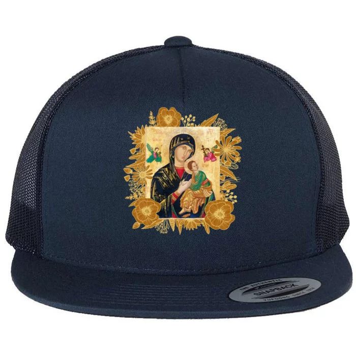 Our Lady Of Perpetual Help Blessed Mother Mary Catholic Icon Gift Flat Bill Trucker Hat