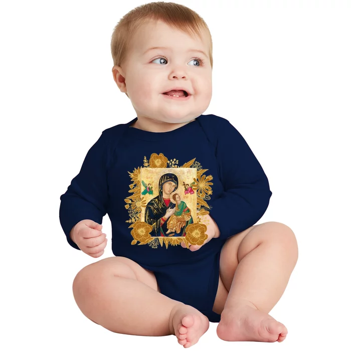 Our Lady Of Perpetual Help Blessed Mother Mary Catholic Icon Gift Baby Long Sleeve Bodysuit