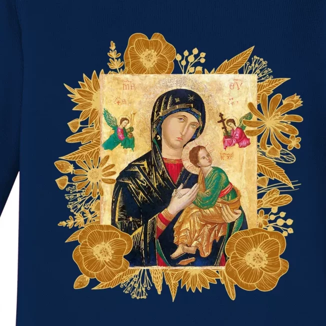 Our Lady Of Perpetual Help Blessed Mother Mary Catholic Icon Gift Baby Long Sleeve Bodysuit