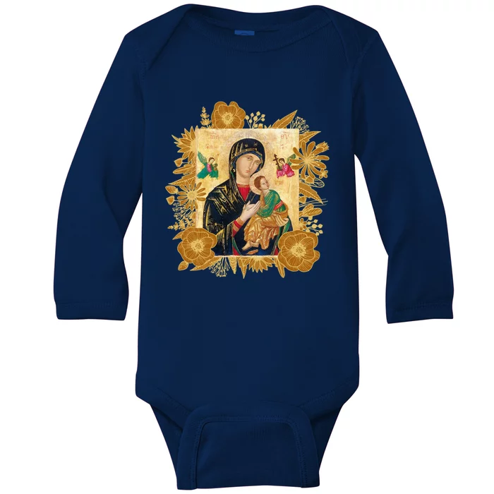 Our Lady Of Perpetual Help Blessed Mother Mary Catholic Icon Gift Baby Long Sleeve Bodysuit