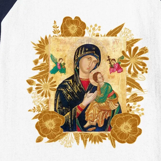 Our Lady Of Perpetual Help Blessed Mother Mary Catholic Icon Gift Baseball Sleeve Shirt