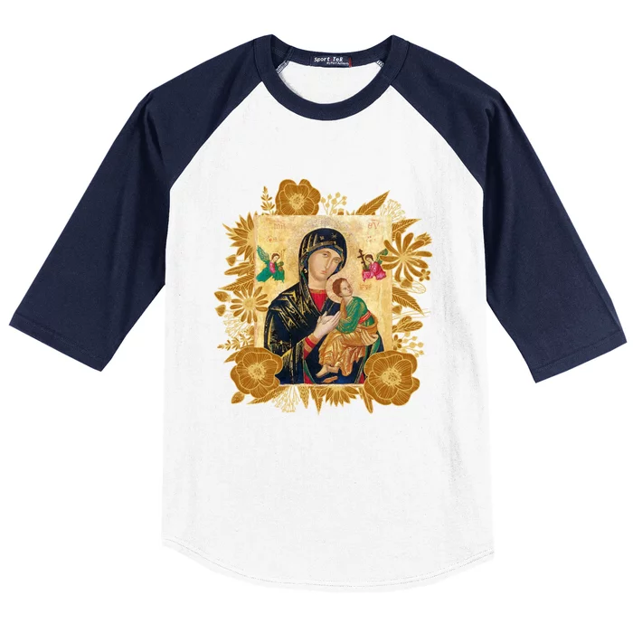 Our Lady Of Perpetual Help Blessed Mother Mary Catholic Icon Gift Baseball Sleeve Shirt