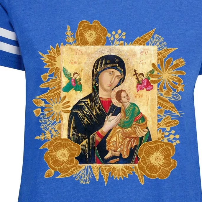 Our Lady Of Perpetual Help Blessed Mother Mary Catholic Icon Gift Enza Ladies Jersey Football T-Shirt