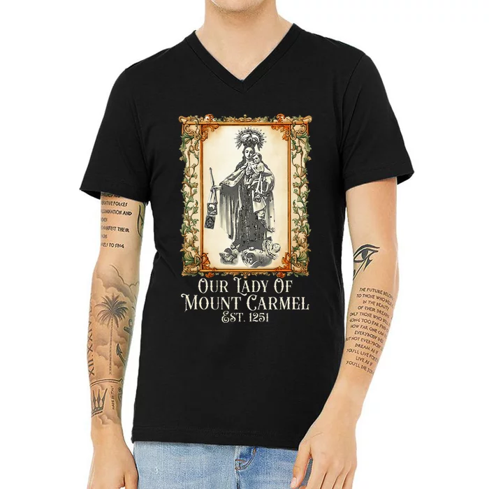 Our Lady Of Mount Carmel Marian Catholic V-Neck T-Shirt