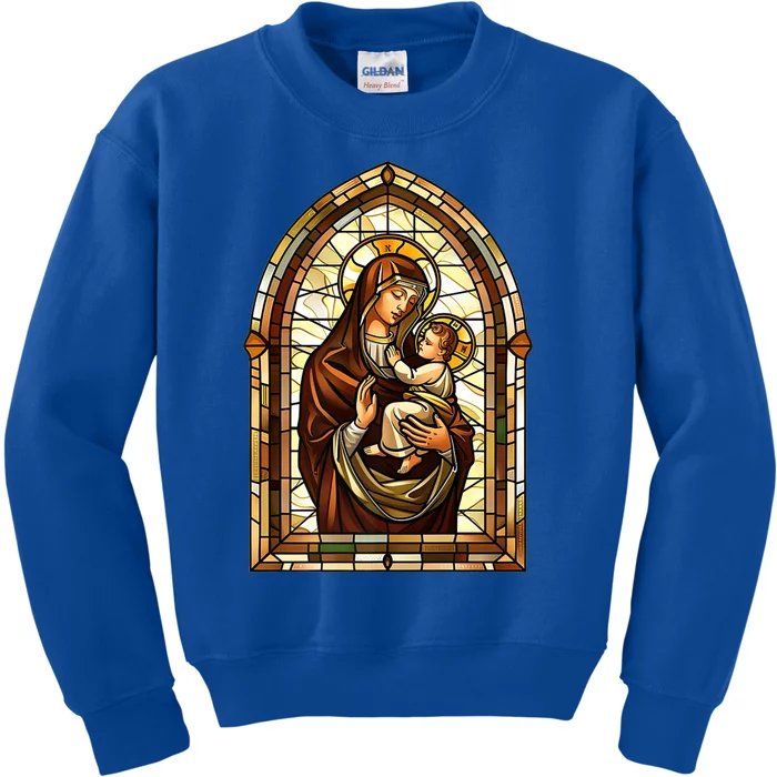 Our Lady Of Mount Carmel Stained Glass Gift Kids Sweatshirt