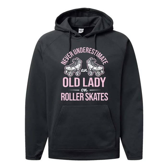 Old Lady On Roller Derby Roller Skating Roller Skate Performance Fleece Hoodie