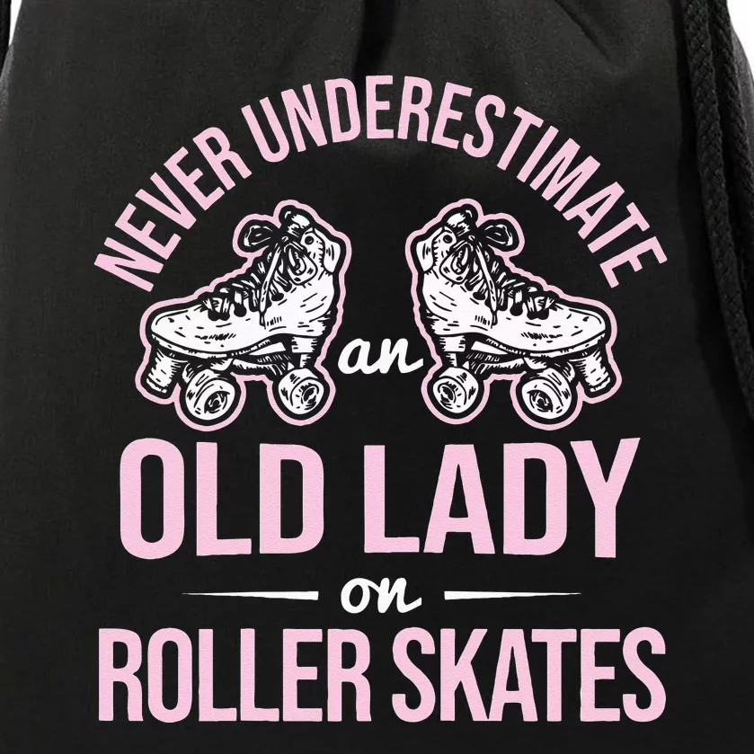 Old Lady On Roller Derby Roller Skating Roller Skate Drawstring Bag