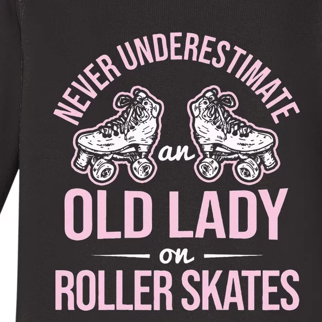 Old Lady On Roller Derby Roller Skating Roller Skate Baby Long Sleeve Bodysuit