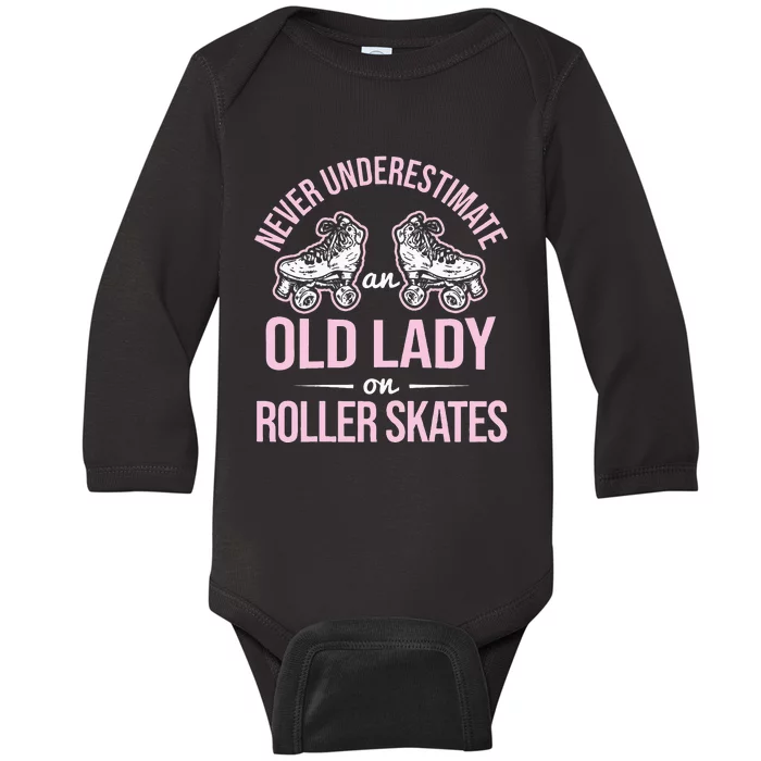 Old Lady On Roller Derby Roller Skating Roller Skate Baby Long Sleeve Bodysuit