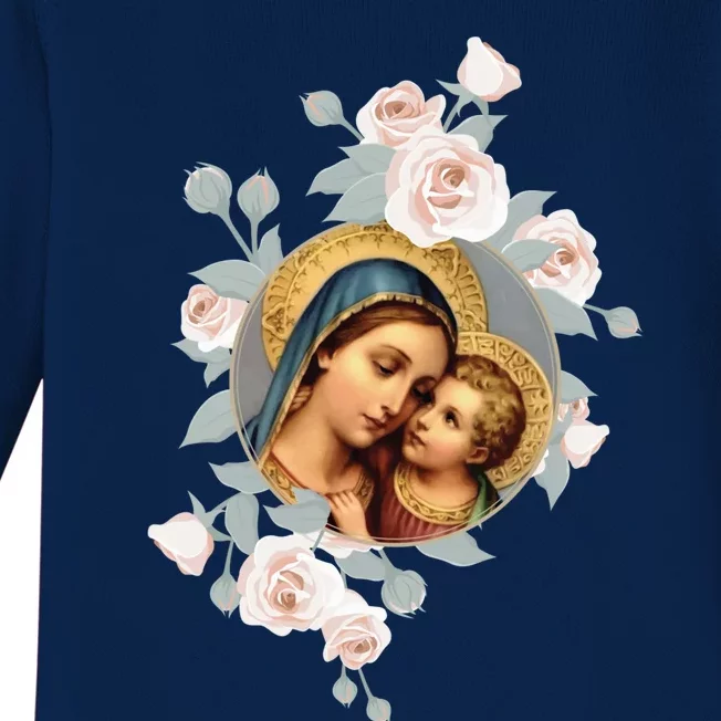 Our Lady Of Good Remedy Blessed Mother Mary Art Catholic Cute Gift Baby Long Sleeve Bodysuit