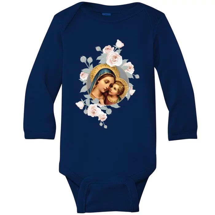 Our Lady Of Good Remedy Blessed Mother Mary Art Catholic Cute Gift Baby Long Sleeve Bodysuit