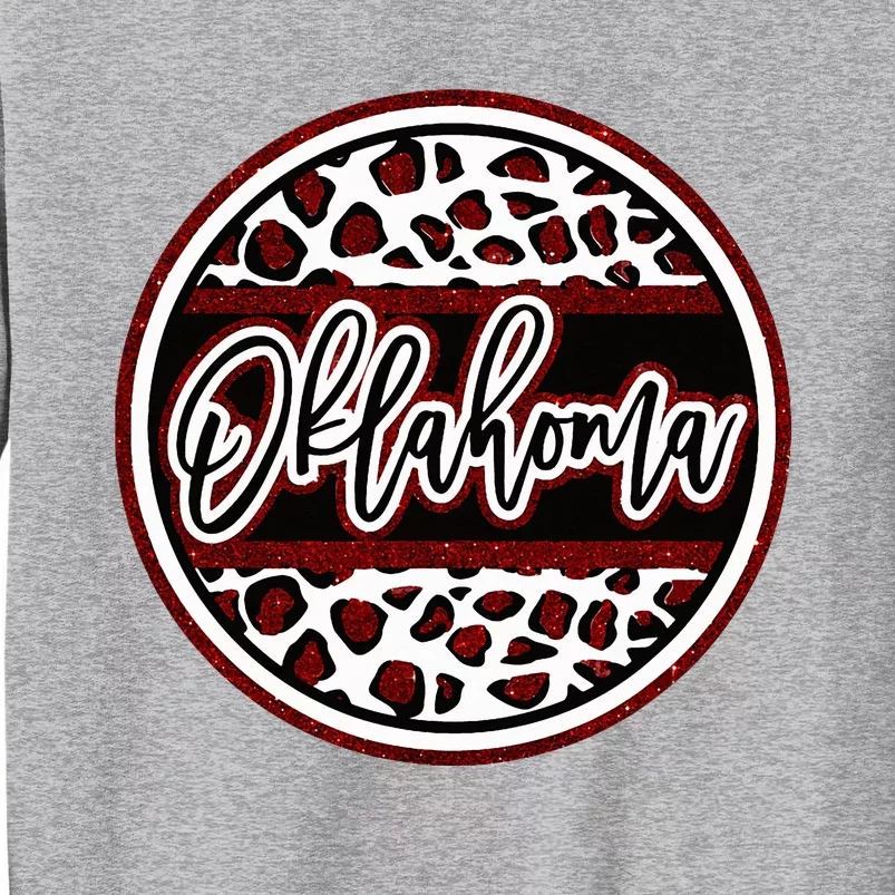 Oklahoma Leopard Ok Varsity Style Red Text Tall Sweatshirt