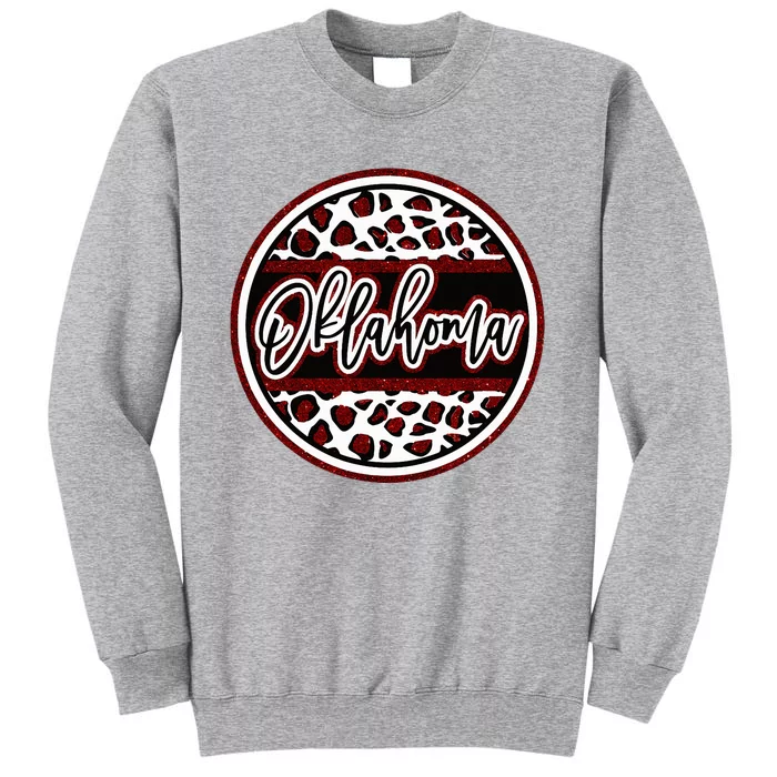 Oklahoma Leopard Ok Varsity Style Red Text Tall Sweatshirt