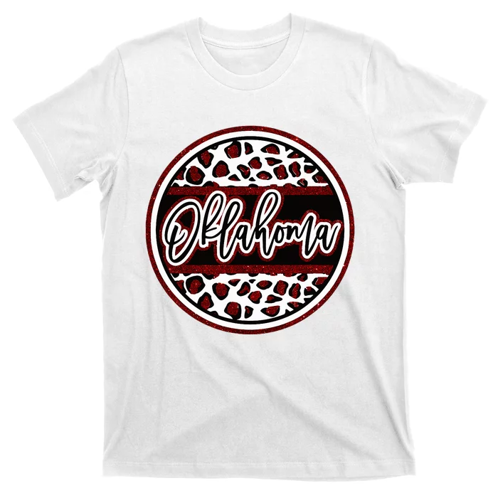 Oklahoma Leopard Ok Varsity Style Red Text T-Shirt