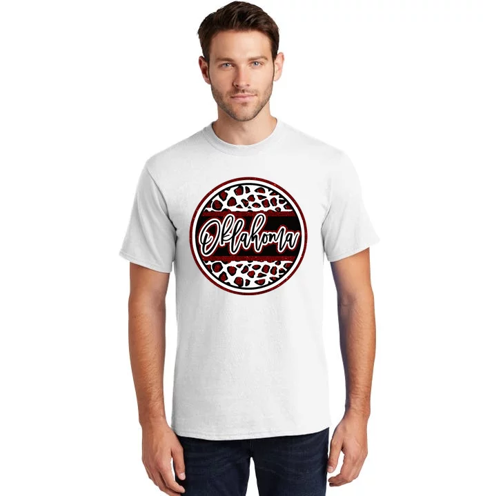 Oklahoma Leopard Ok Varsity Style Red Text Tall T-Shirt