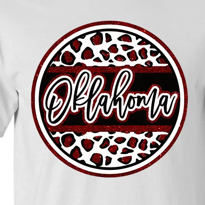 Oklahoma Leopard Ok Varsity Style Red Text Tall T-Shirt