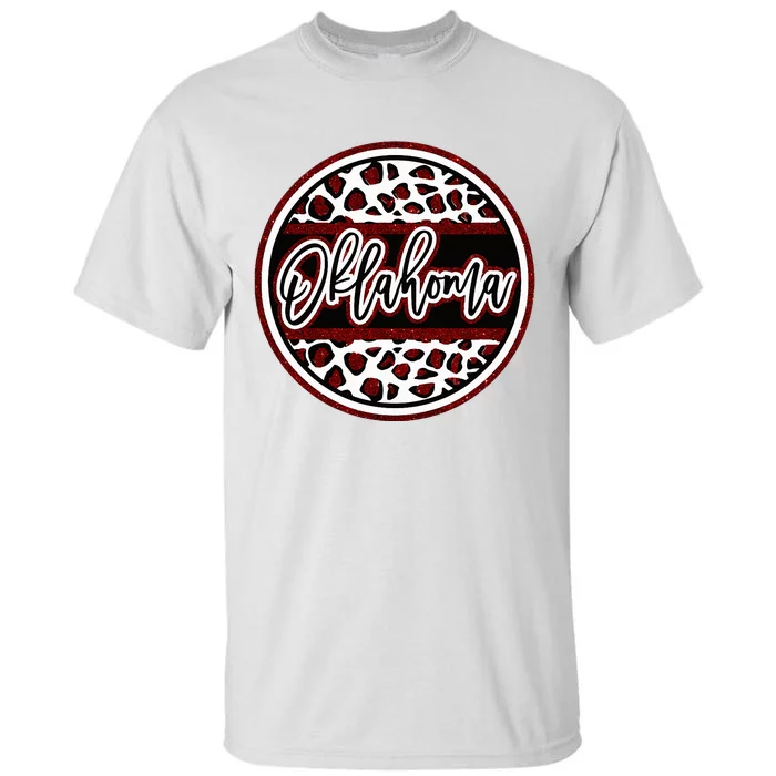 Oklahoma Leopard Ok Varsity Style Red Text Tall T-Shirt