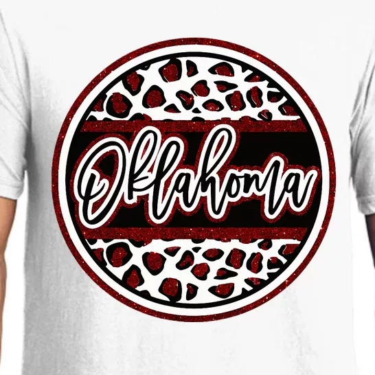 Oklahoma Leopard Ok Varsity Style Red Text Pajama Set