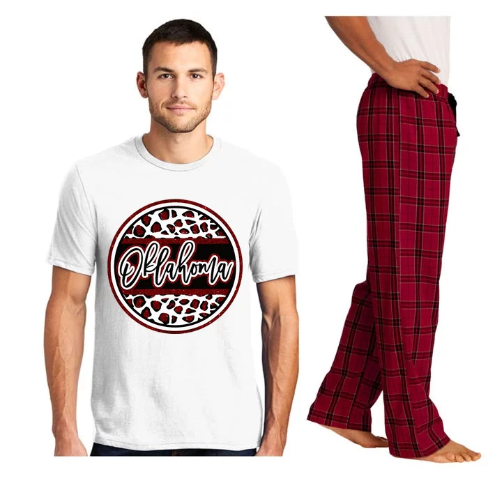 Oklahoma Leopard Ok Varsity Style Red Text Pajama Set