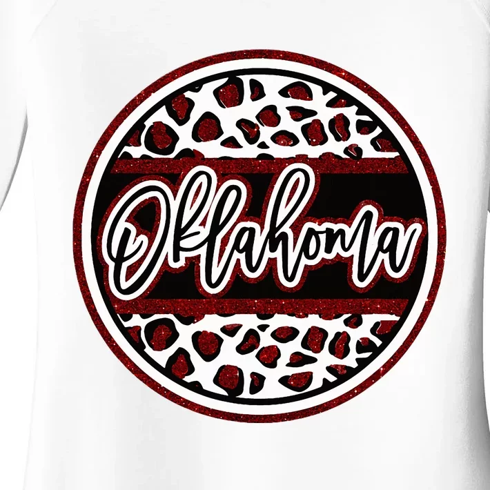 Oklahoma Leopard Ok Varsity Style Red Text Women's Perfect Tri Tunic Long Sleeve Shirt