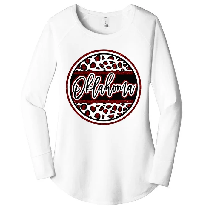 Oklahoma Leopard Ok Varsity Style Red Text Women's Perfect Tri Tunic Long Sleeve Shirt