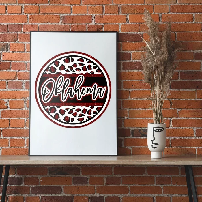 Oklahoma Leopard Ok Varsity Style Red Text Poster