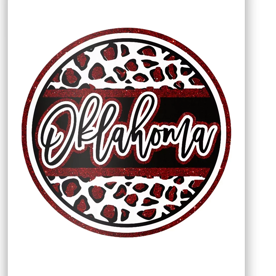 Oklahoma Leopard Ok Varsity Style Red Text Poster