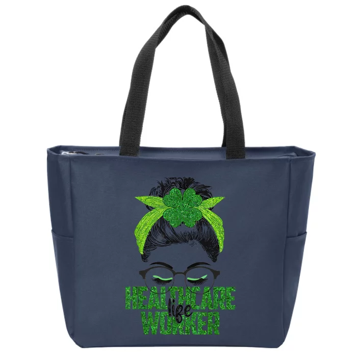 Healthcare Worker Patrick's Day Messy Bun Lucky Mama Zip Tote Bag