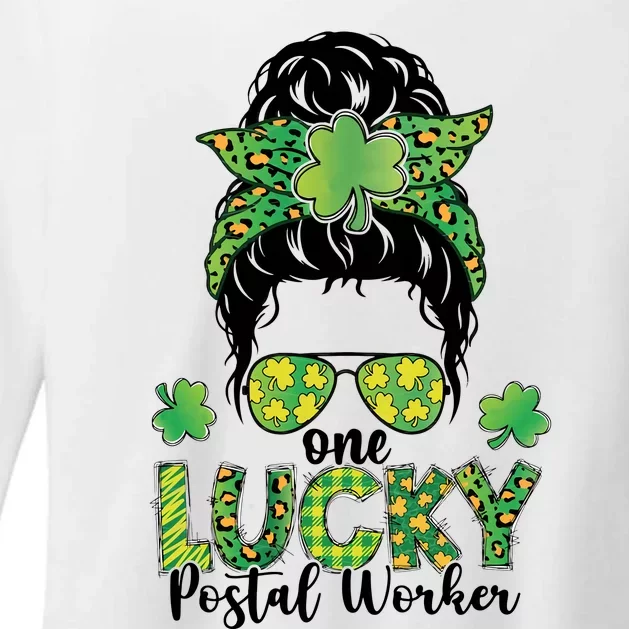 One Lucky Postal Worker St Patrick Postal Worker Life Shamrock Postie Messy Bun Womens CVC Long Sleeve Shirt