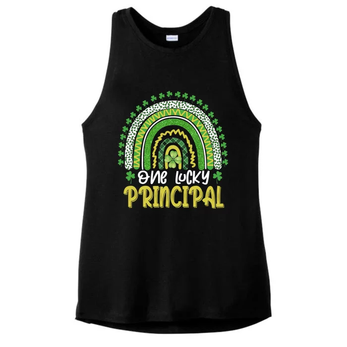 One Lucky Principal School Teacher St Patricks Day Rainbow Ladies Tri-Blend Wicking Tank