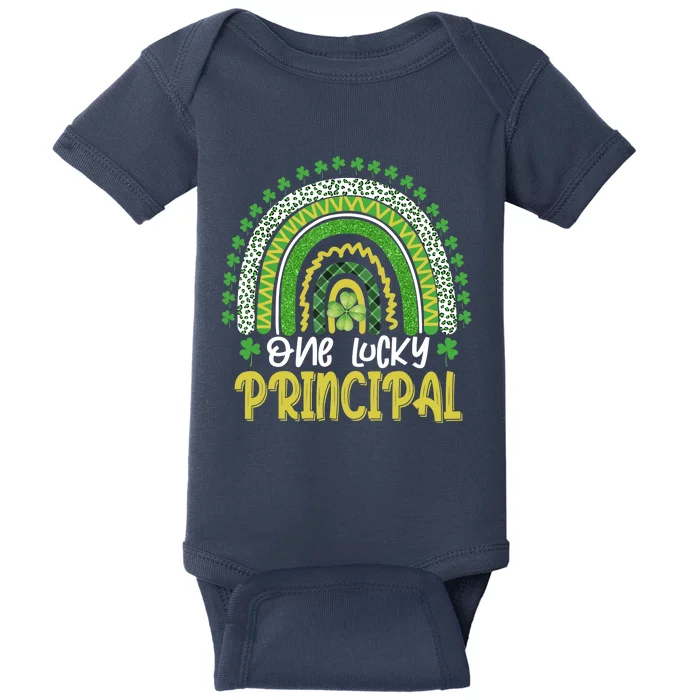 One Lucky Principal School Teacher St Patricks Day Rainbow Baby Bodysuit