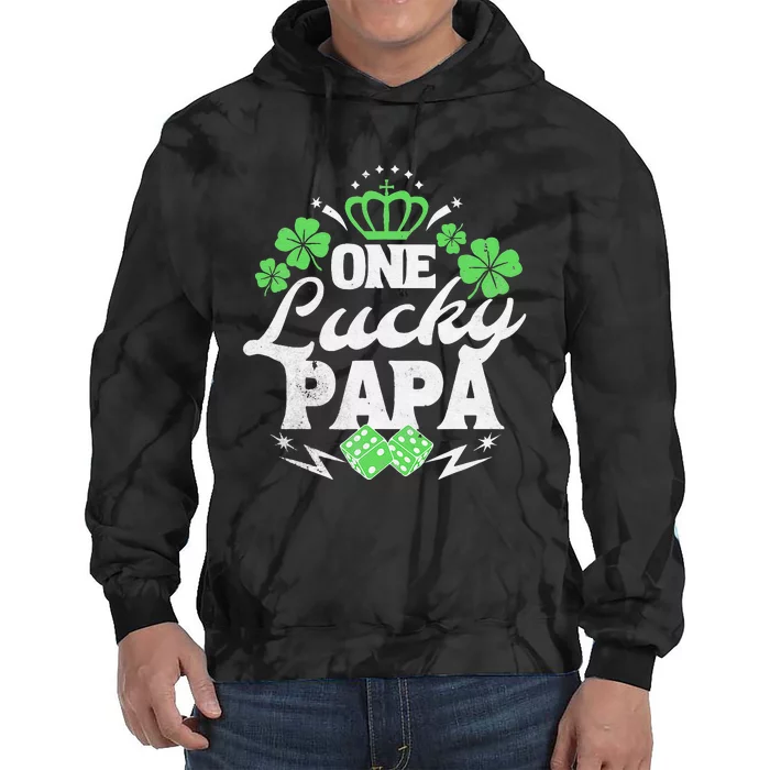 One Lucky Papa St Patricks Day Gift Vintage 70s Dice Tie Dye Hoodie