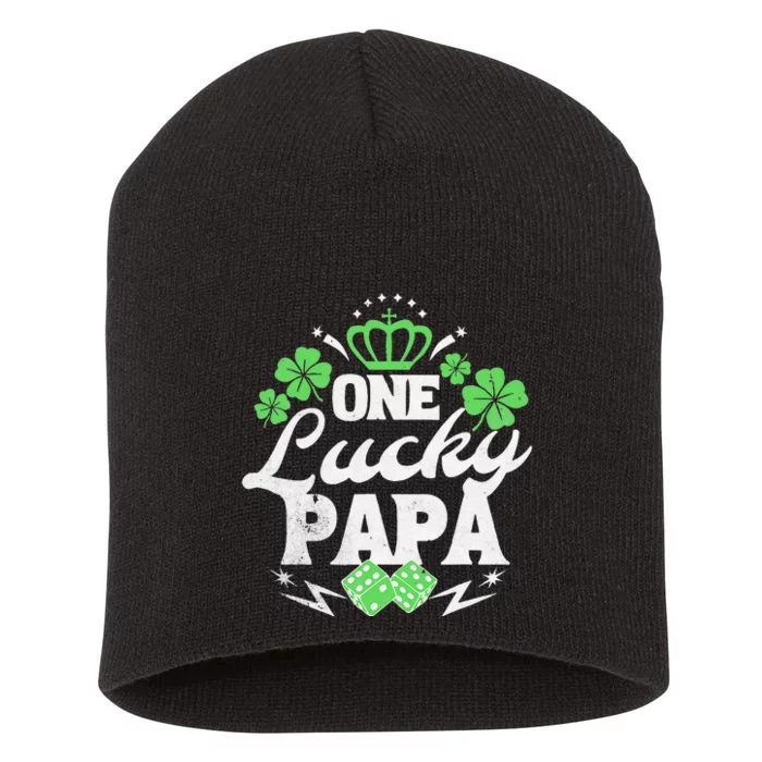 One Lucky Papa St Patricks Day Gift Vintage 70s Dice Short Acrylic Beanie