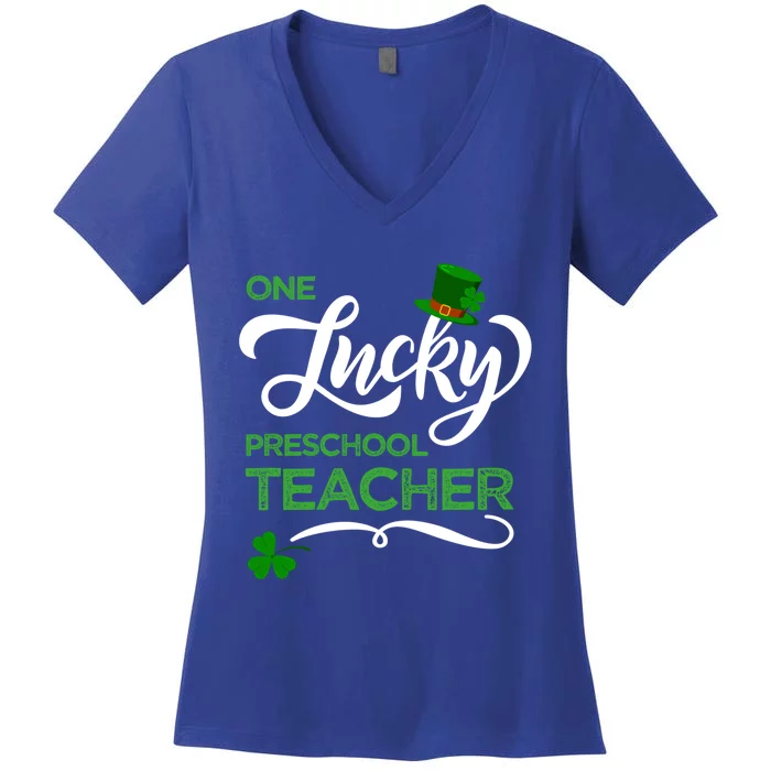 One Lucky Preschool Teacher St Patrick's Day Irish Teacher Meaningful Gift Women's V-Neck T-Shirt