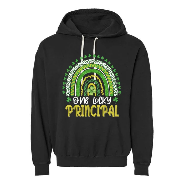 One Lucky Principal School Teacher St Patricks Day Rainbow Garment-Dyed Fleece Hoodie