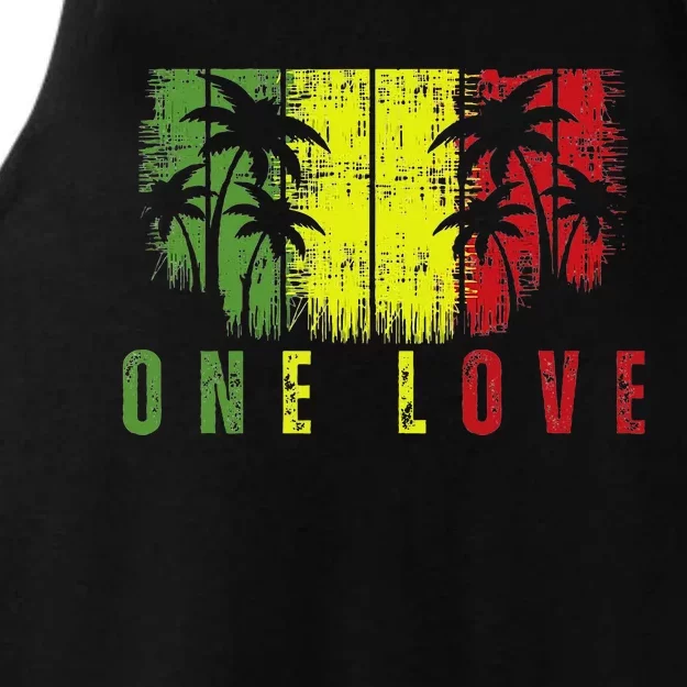 One Love Palm Tree Reggae Music Rasta Ladies Tri-Blend Wicking Tank