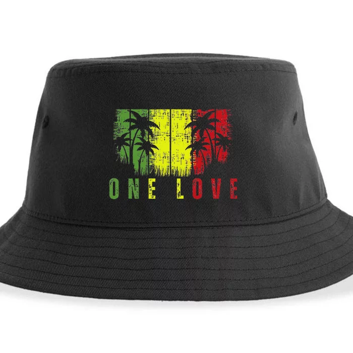 One Love Palm Tree Reggae Music Rasta Sustainable Bucket Hat