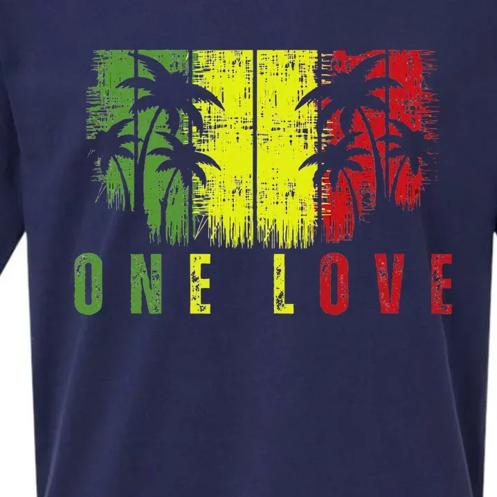 One Love Palm Tree Reggae Music Rasta Sueded Cloud Jersey T-Shirt