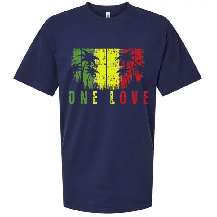 One Love Palm Tree Reggae Music Rasta Sueded Cloud Jersey T-Shirt