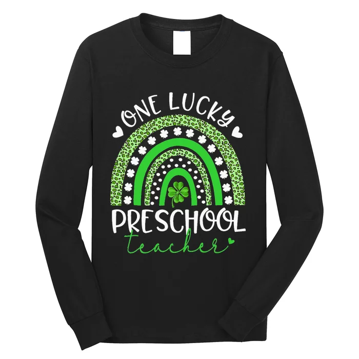 One Lucky Preschool Teacher rainbow St Patricks Day Long Sleeve Shirt